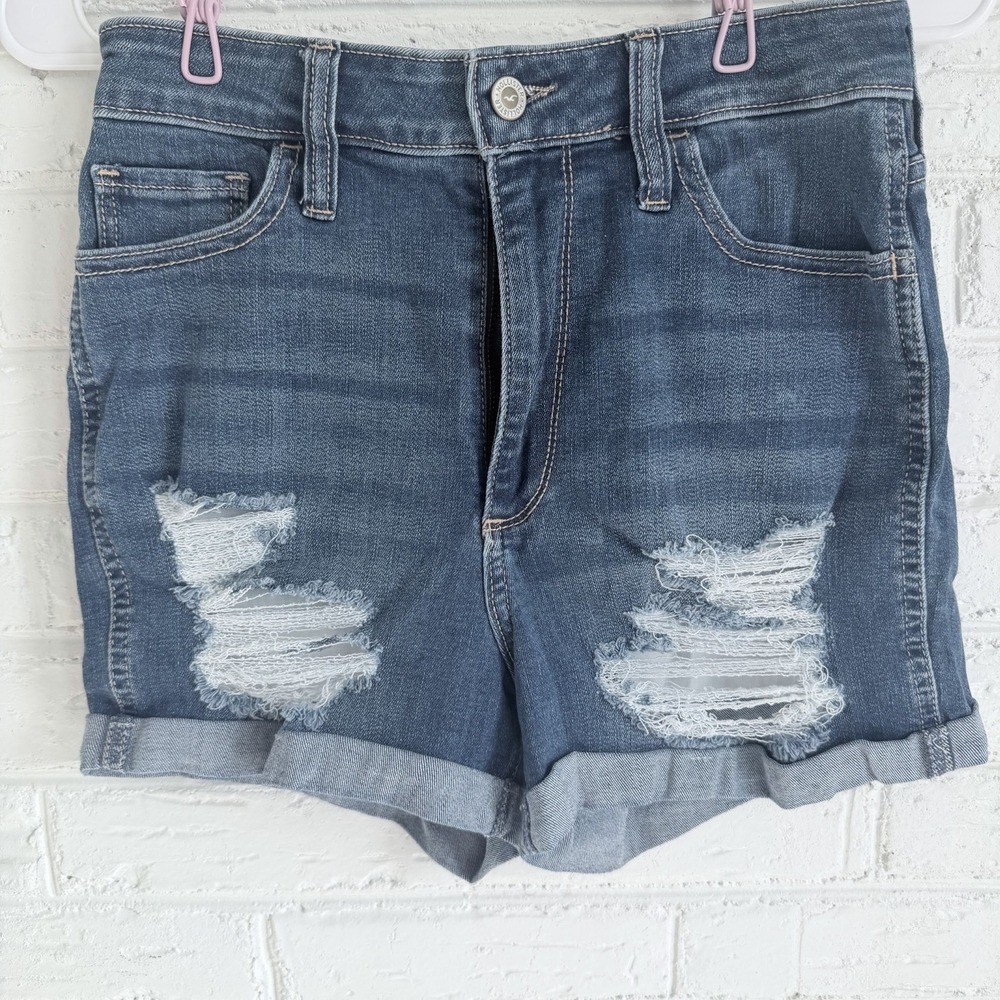 Hollister Curvy Ultra High-Rise Shorts Stretch 3" Denim Jean Ripped Size 5/27